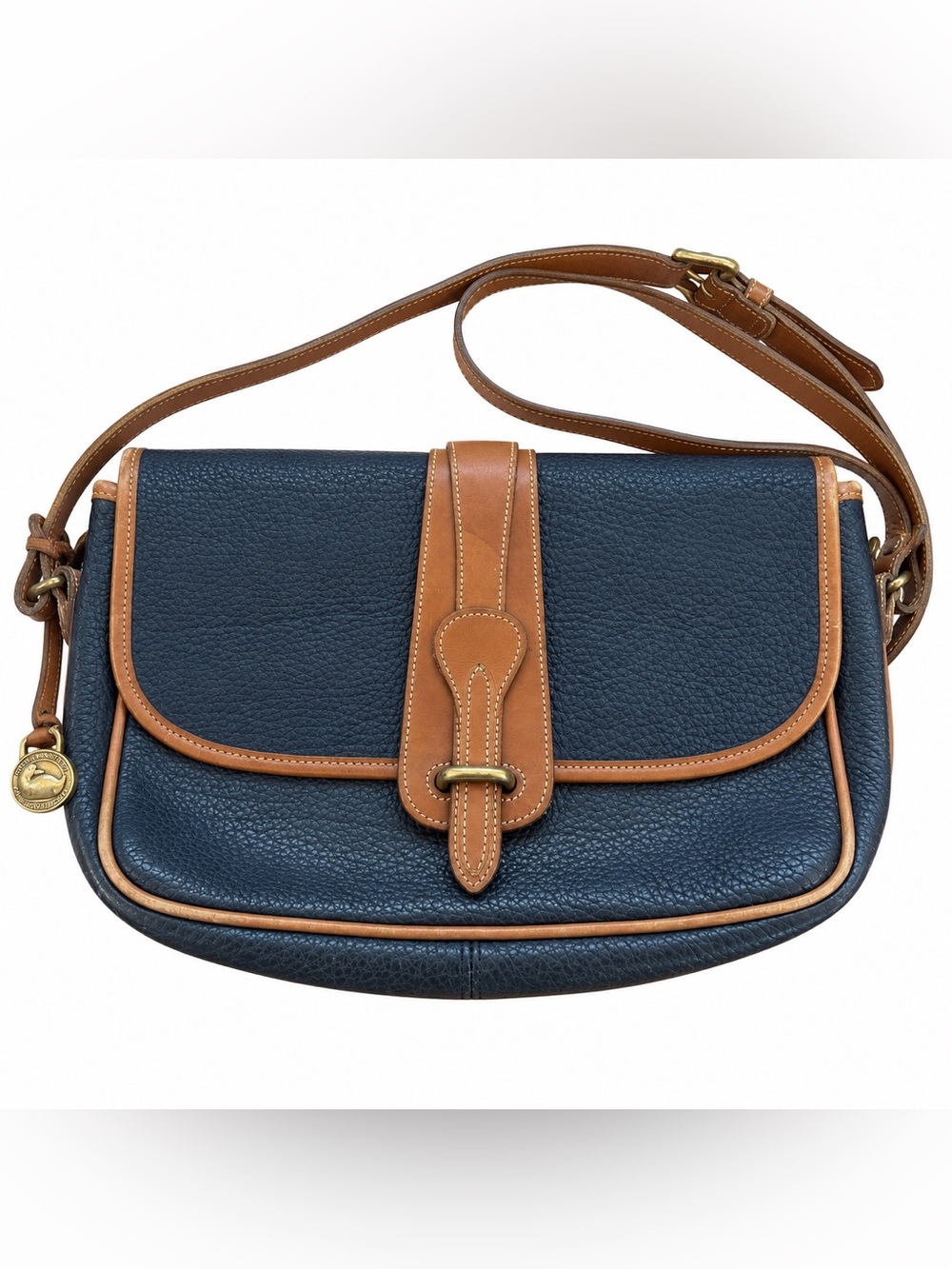 Vintage Dooney & Bourke Essex AWL Navy British Tan Leather Crossbody